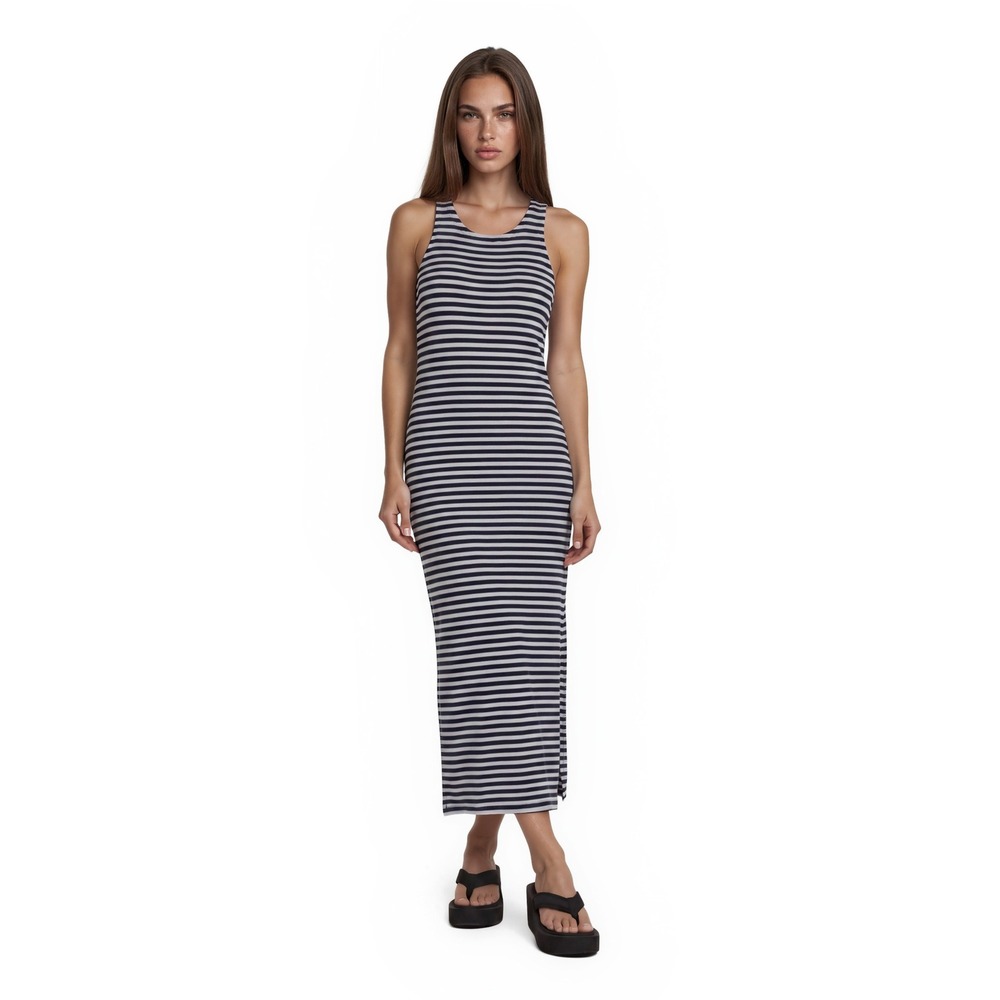 Sail to Sable STS Maxi Dress Women's Size Medium Blue White Striped Racerback